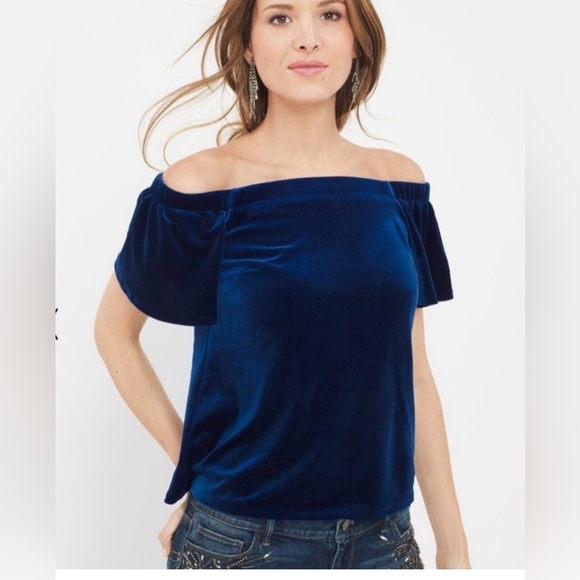 White House Black Market -- Off-the-shoulder blue velvet top - Size small - Picture 3 of 13